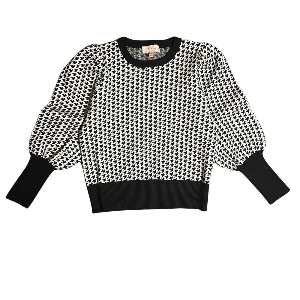Philsophy Black White Houndstooth Sweater Sz Medium Puff Shoulder Lantern Sleeve
